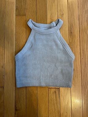 Aerie high neck ribbed grey cropped tank top